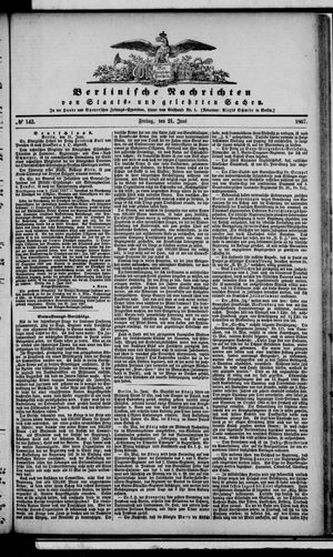 Berlinische Nachrichten von Staats- und gelehrten Sachen vom 21.06.1867