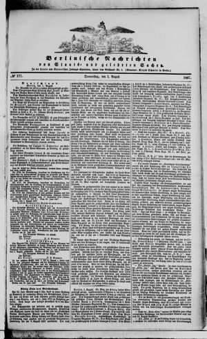 Berlinische Nachrichten von Staats- und gelehrten Sachen on Aug 1, 1867