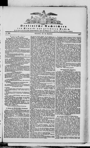 Berlinische Nachrichten von Staats- und gelehrten Sachen vom 14.09.1867