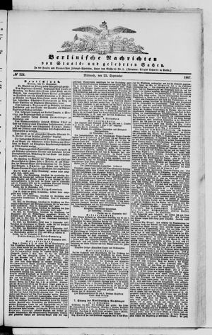 Berlinische Nachrichten von Staats- und gelehrten Sachen vom 25.09.1867