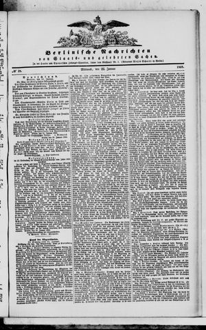 Berlinische Nachrichten von Staats- und gelehrten Sachen vom 22.01.1868