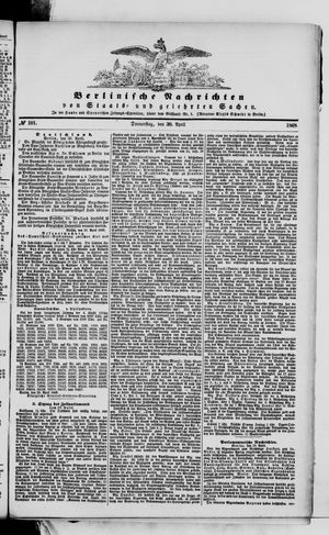 Berlinische Nachrichten von Staats- und gelehrten Sachen vom 30.04.1868