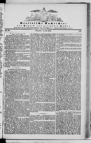 Berlinische Nachrichten von Staats- und gelehrten Sachen vom 15.08.1868