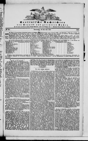Berlinische Nachrichten von Staats- und gelehrten Sachen vom 24.09.1868