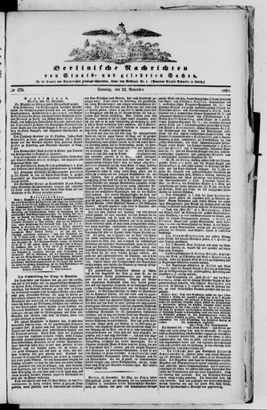 Berlinische Nachrichten von Staats- und gelehrten Sachen vom 22.11.1868