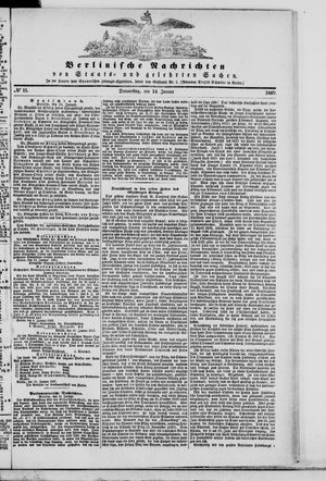 Berlinische Nachrichten von Staats- und gelehrten Sachen on Jan 14, 1869