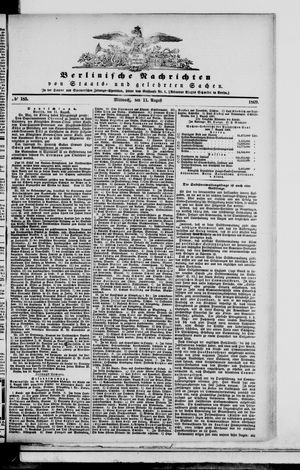 Berlinische Nachrichten von Staats- und gelehrten Sachen on Aug 11, 1869