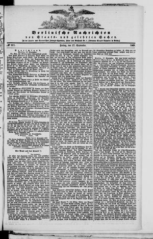 Berlinische Nachrichten von Staats- und gelehrten Sachen vom 17.09.1869