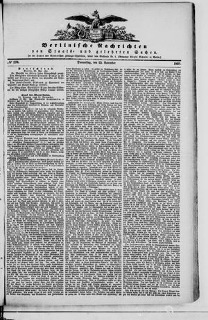 Berlinische Nachrichten von Staats- und gelehrten Sachen vom 25.11.1869
