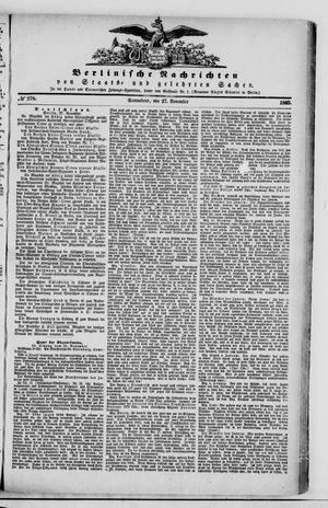 Berlinische Nachrichten von Staats- und gelehrten Sachen vom 27.11.1869