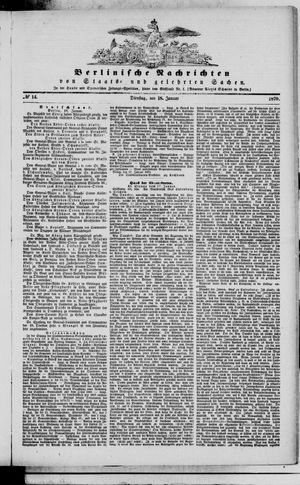 Berlinische Nachrichten von Staats- und gelehrten Sachen vom 18.01.1870
