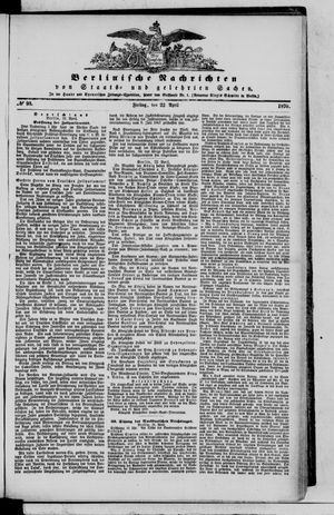 Berlinische Nachrichten von Staats- und gelehrten Sachen vom 22.04.1870