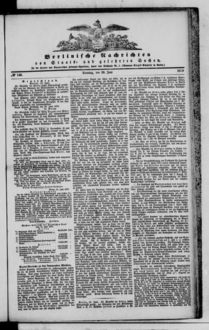Berlinische Nachrichten von Staats- und gelehrten Sachen vom 19.06.1870