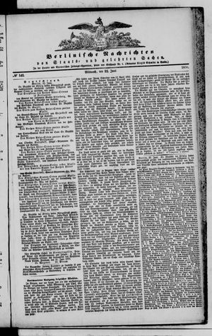 Berlinische Nachrichten von Staats- und gelehrten Sachen vom 22.06.1870