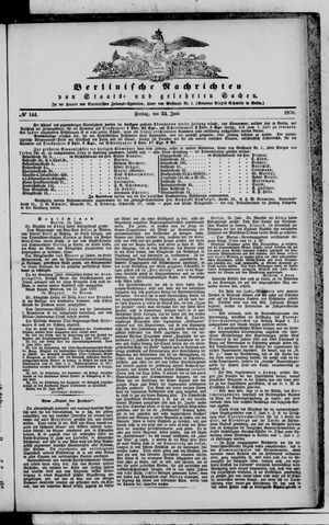 Berlinische Nachrichten von Staats- und gelehrten Sachen vom 24.06.1870