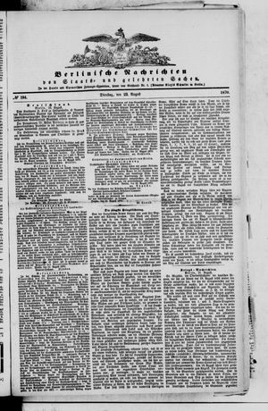 Berlinische Nachrichten von Staats- und gelehrten Sachen vom 23.08.1870