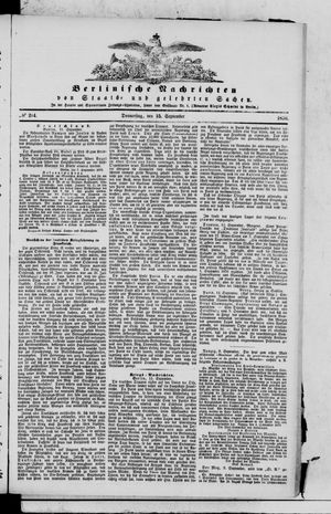 Berlinische Nachrichten von Staats- und gelehrten Sachen vom 15.09.1870
