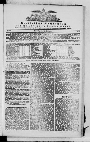 Berlinische Nachrichten von Staats- und gelehrten Sachen vom 22.09.1870