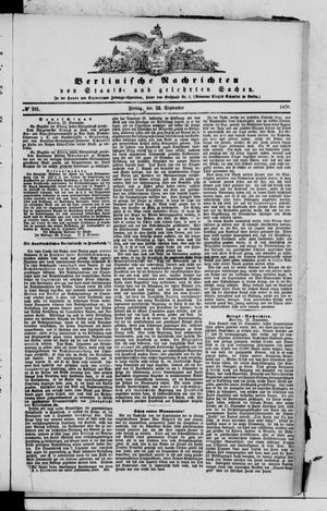 Berlinische Nachrichten von Staats- und gelehrten Sachen on Sep 23, 1870