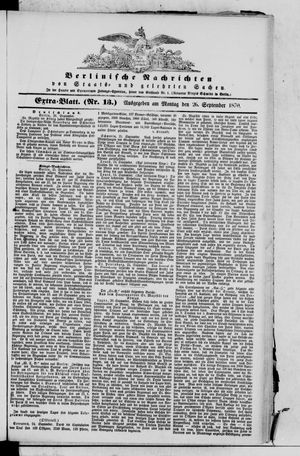 Berlinische Nachrichten von Staats- und gelehrten Sachen vom 26.09.1870