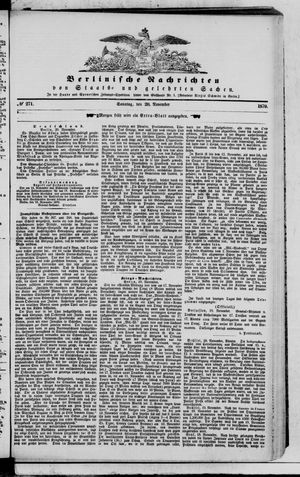 Berlinische Nachrichten von Staats- und gelehrten Sachen vom 20.11.1870