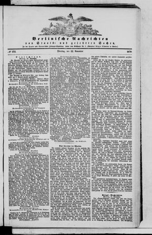 Berlinische Nachrichten von Staats- und gelehrten Sachen vom 22.11.1870