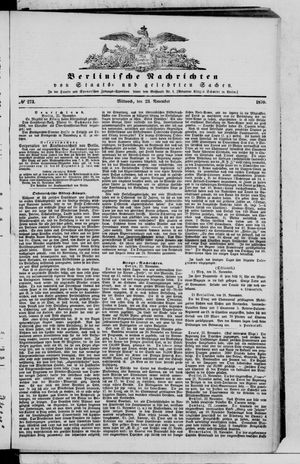 Berlinische Nachrichten von Staats- und gelehrten Sachen vom 23.11.1870