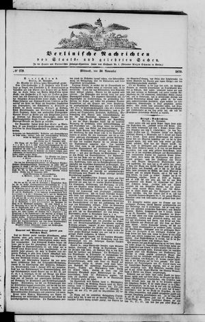 Berlinische Nachrichten von Staats- und gelehrten Sachen vom 30.11.1870