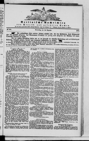 Berlinische Nachrichten von Staats- und gelehrten Sachen vom 15.12.1870