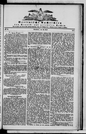 Berlinische Nachrichten von Staats- und gelehrten Sachen vom 22.04.1871