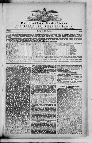 Berlinische Nachrichten von Staats- und gelehrten Sachen vom 22.09.1871