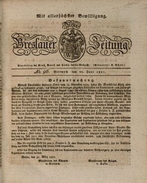 Neue Breslauer Zeitung vom 20.06.1821