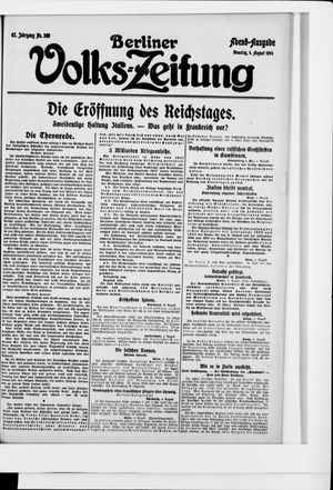 Berliner Volkszeitung vom 04.08.1914