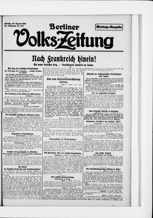 Berliner Volkszeitung vom 24.08.1914