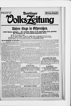 Berliner Volkszeitung vom 31.08.1914
