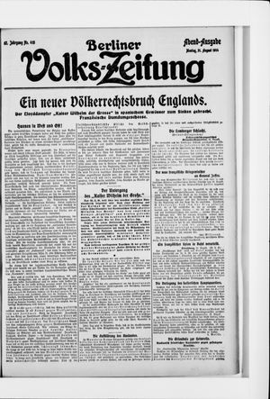 Berliner Volkszeitung vom 31.08.1914