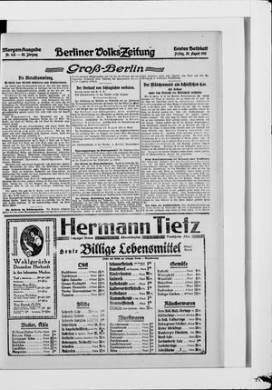 Berliner Volkszeitung vom 20.08.1915