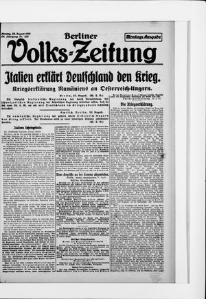 Berliner Volkszeitung vom 28.08.1916