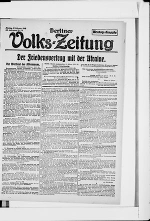 Berliner Volkszeitung vom 11.02.1918