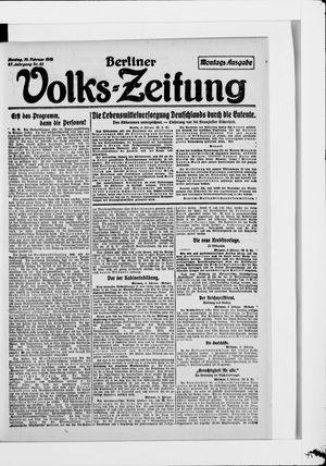 Berliner Volkszeitung on Feb 10, 1919