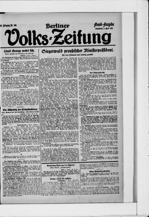 Berliner Volkszeitung vom 09.04.1921