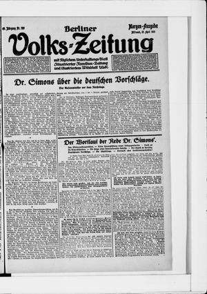 Berliner Volkszeitung on Apr 27, 1921