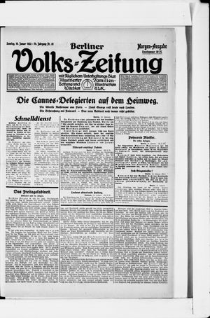 Berliner Volkszeitung vom 15.01.1922