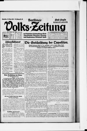 Berliner Volkszeitung vom 16.02.1922