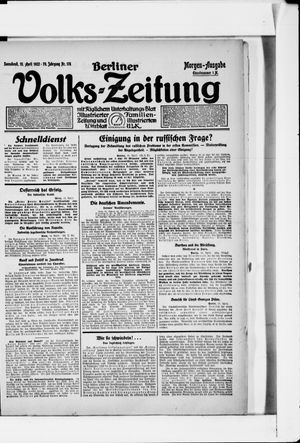 Berliner Volkszeitung vom 15.04.1922