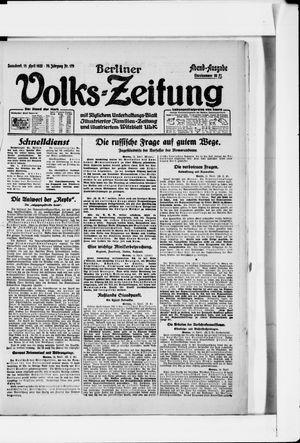 Berliner Volkszeitung vom 15.04.1922