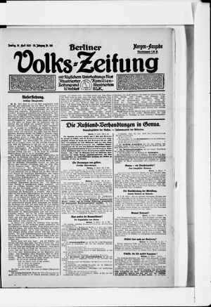 Berliner Volkszeitung vom 16.04.1922