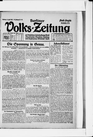 Berliner Volkszeitung vom 18.04.1922