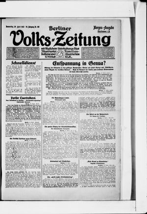 Berliner Volkszeitung vom 20.04.1922
