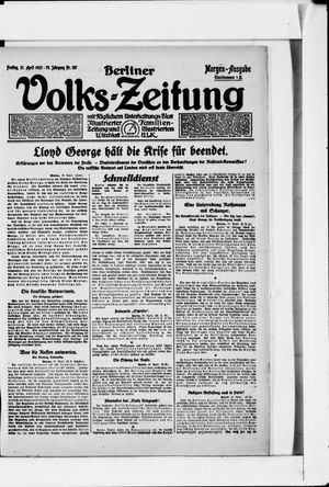 Berliner Volkszeitung on Apr 21, 1922